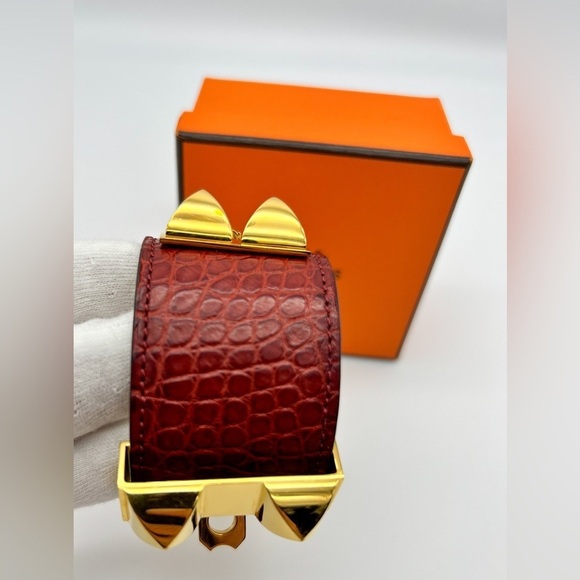 Hermes CDC Collier de Chien Rouge H Red Alligator Croc GHW Guc Size M 2012 - Picture 5 of 15